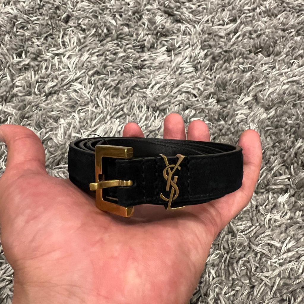 Ysl Cassandre Thin Belt With Square Buckle In Suede Size 80